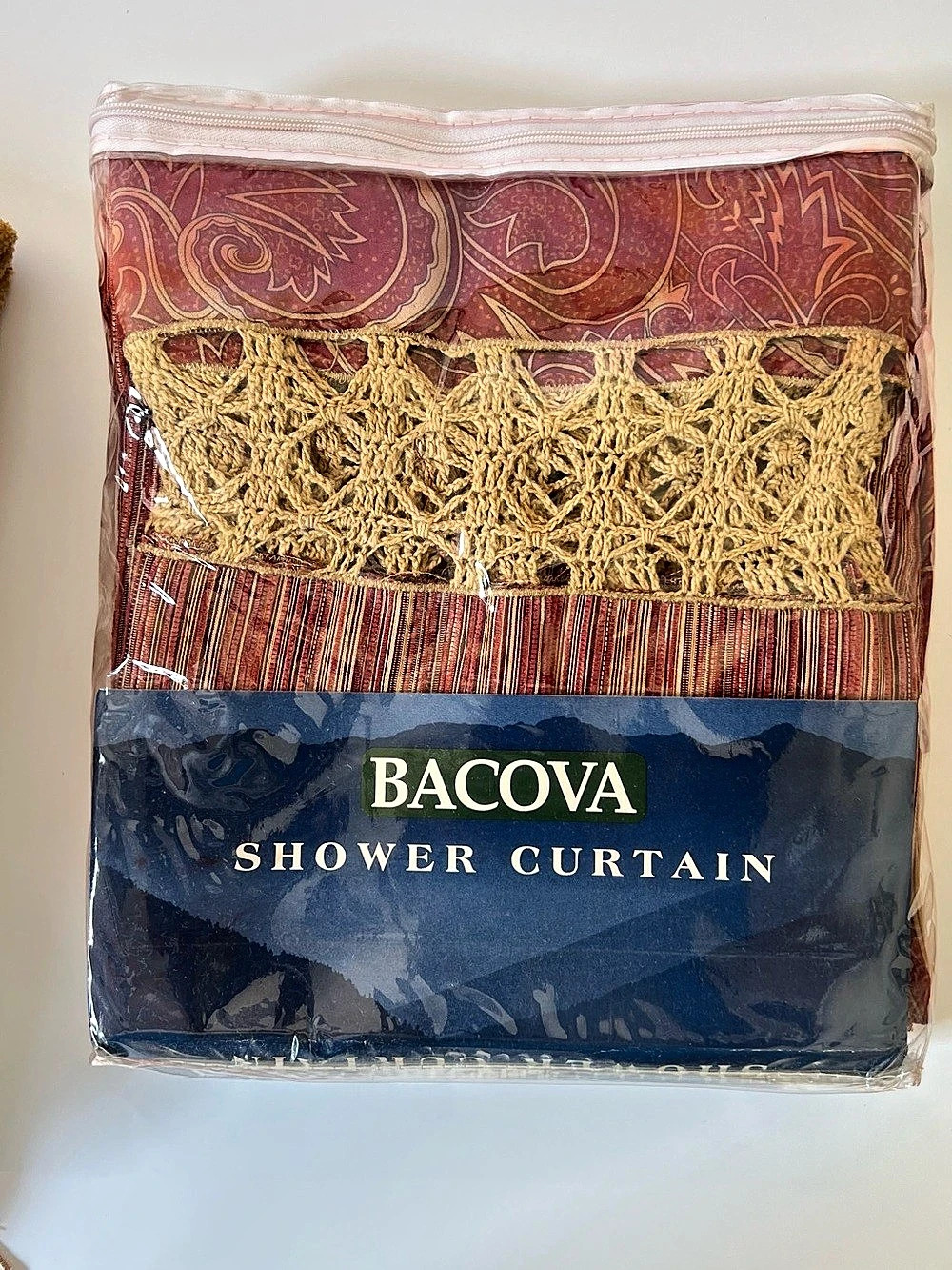 Bacova Mirabel Red Paisley Shower Curtain Red & Gold NWT